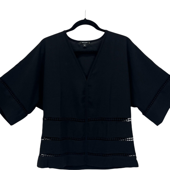 Stella & Dot Tops - Stella & Dot Women's V Neck Top Embroidered Short Sleeve Shirt Black Small